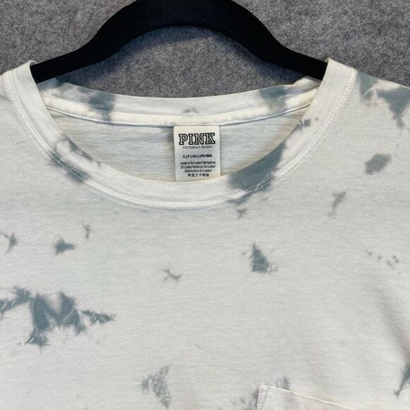PINK VICTORIA'S SECRET Top Womens Small White Gray Tie Dye Long Sleeve Crew Neck - Picture 4 of 15